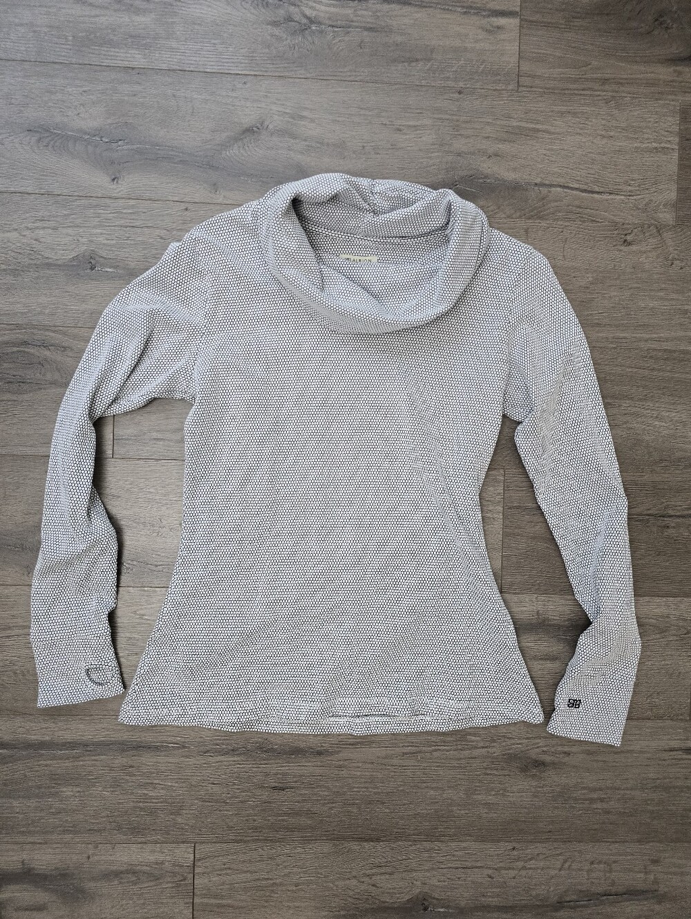 Albion Fit Honeycomb Cowl Neck Top White Black Geo Print Waffle Knit Size Large
